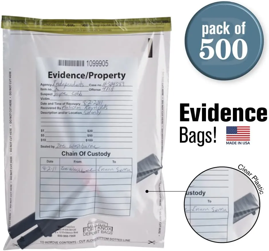 BankSupplies Clear Evidence Bags | Case of 500 | 9W x 12H | Tamper Evident Seal | Write-On Panel for Information | Plastic Safety Security Bag | Serial Numbers & Tear Off