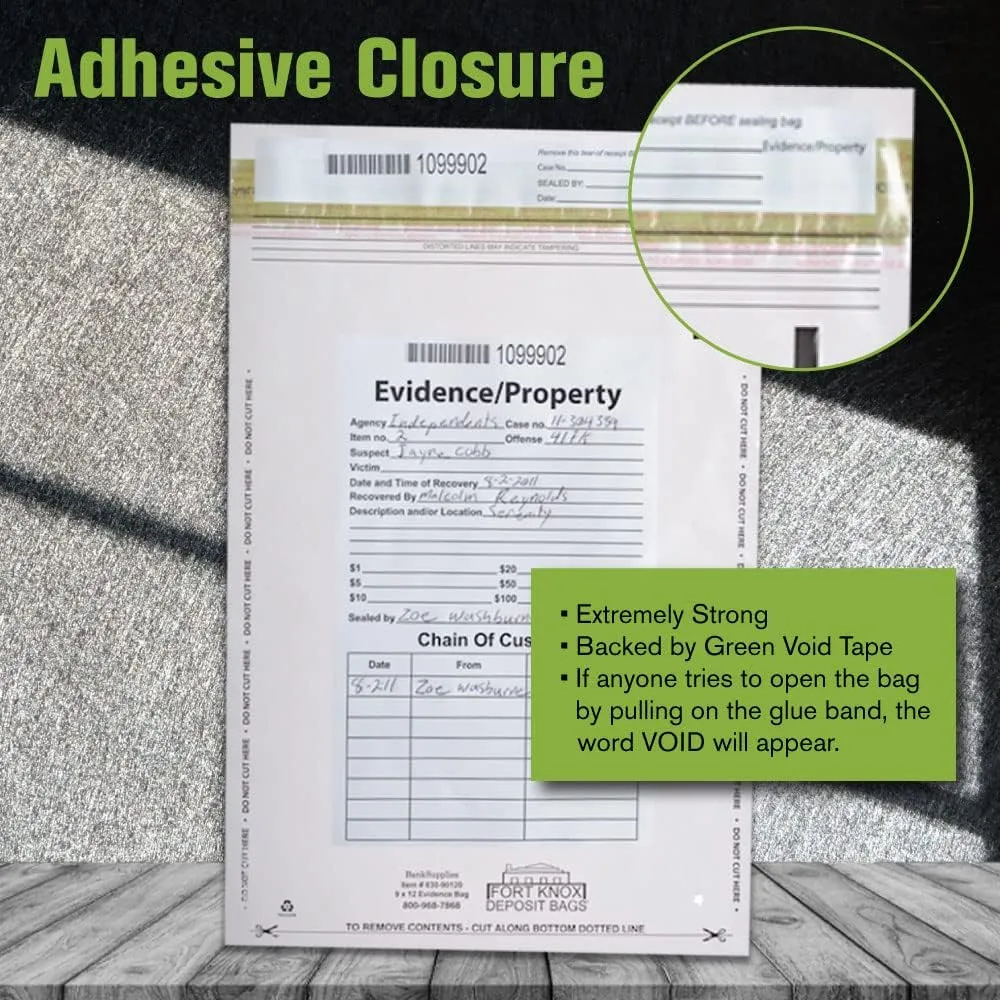 BankSupplies Clear Evidence Bags | Case of 500 | 9W x 12H | Tamper Evident Seal | Write-On Panel for Information | Plastic Safety Security Bag | Serial Numbers & Tear Off
