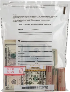 BankSupplies Ultima Value Clear Deposit Bags | 9W x 12H | Pack of 1000 | Transit, Transfer, Valuables | Tamper Evident Tape | Captive Flap Closure | Security Deposit Bag