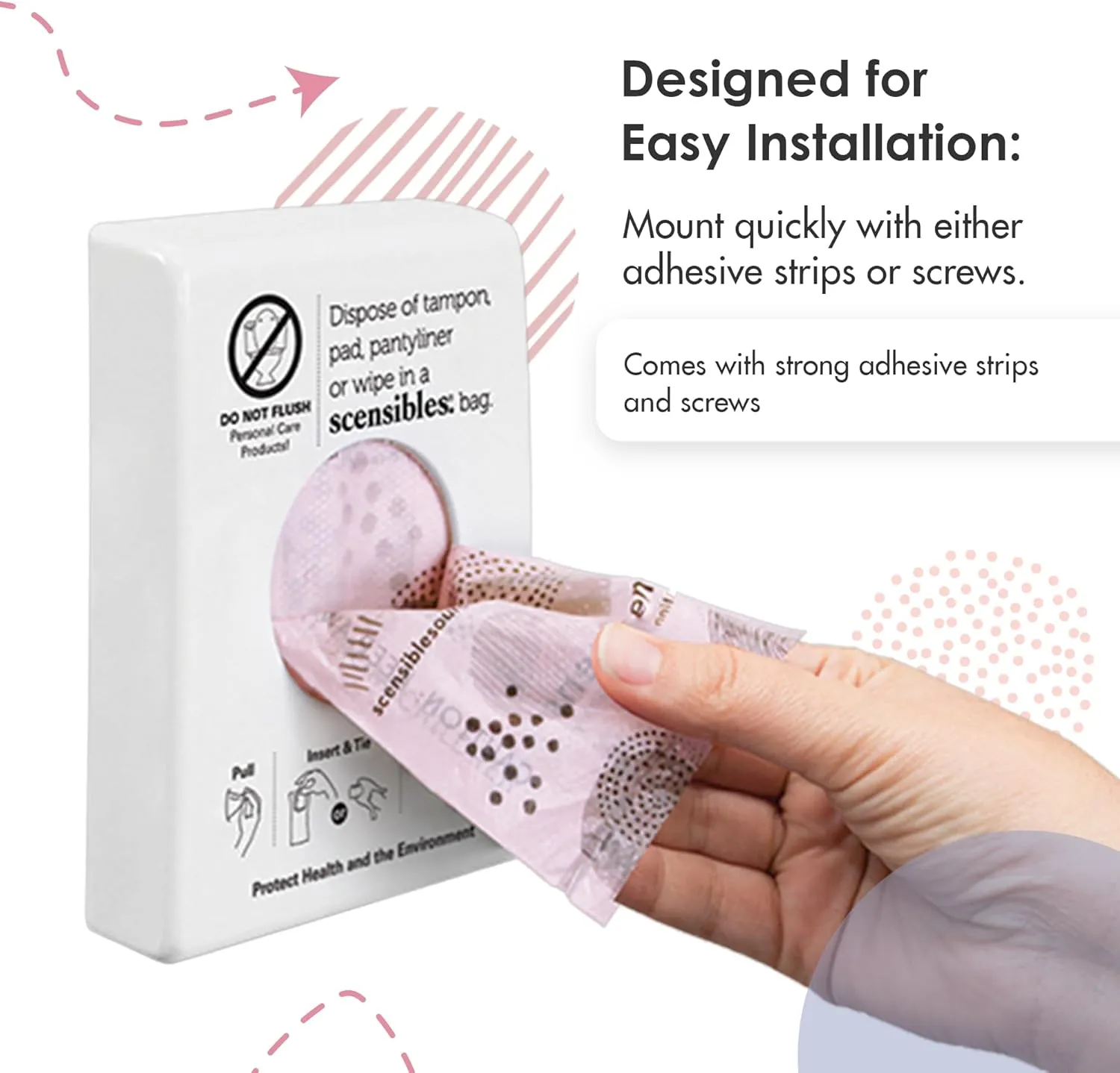 Bathroom Dispenser for Menstrual Care Disposal - Bag Dispenser and Refill Boxes - for Tampons, Pads, other Disposable Hygiene Products (White)