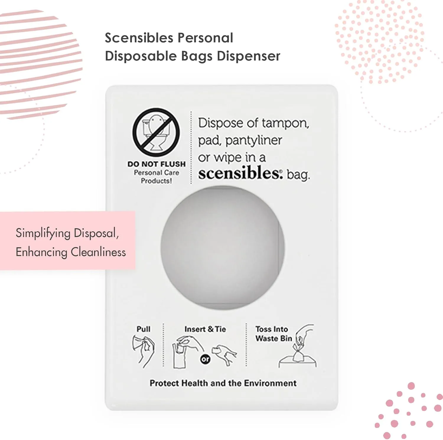 Bathroom Dispenser for Menstrual Care Disposal - Bag Dispenser and Refill Boxes - for Tampons, Pads, other Disposable Hygiene Products (White)