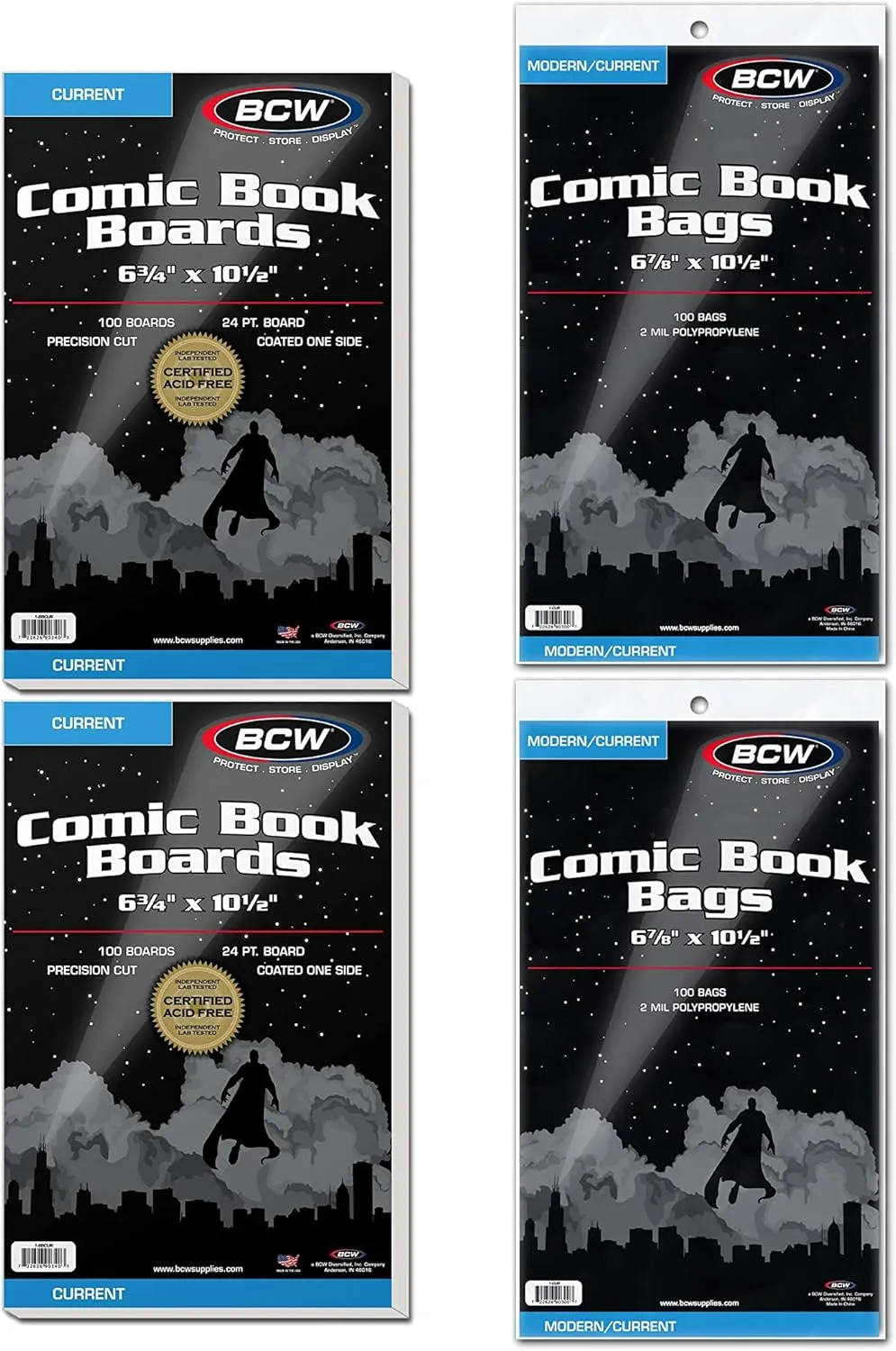BCW Current Comic Bags and Backing Boards | 200 Bags & 200 Boards | Acid-Free Archival Storage | Protects Comics from Damage | Crystal Clear Polypropylene Cut Comic Book Bags and Boards
