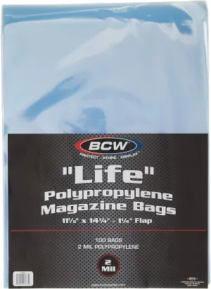 BCW Life Magazine Bags -1 Pack of 100 | Crystal Clear Polypropylene | Acid-Free Archival Quality | Protect and Store Collectible Life Magazines | Exterior 11 1/8 x 14 1/4