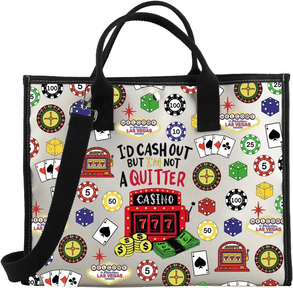 BDPWSS Casino Tote Bag Casino Themed Gifts Casino Lover Gift I'd Cash Out But I'm Not a Quitter Slot Gambling Lucky Gift