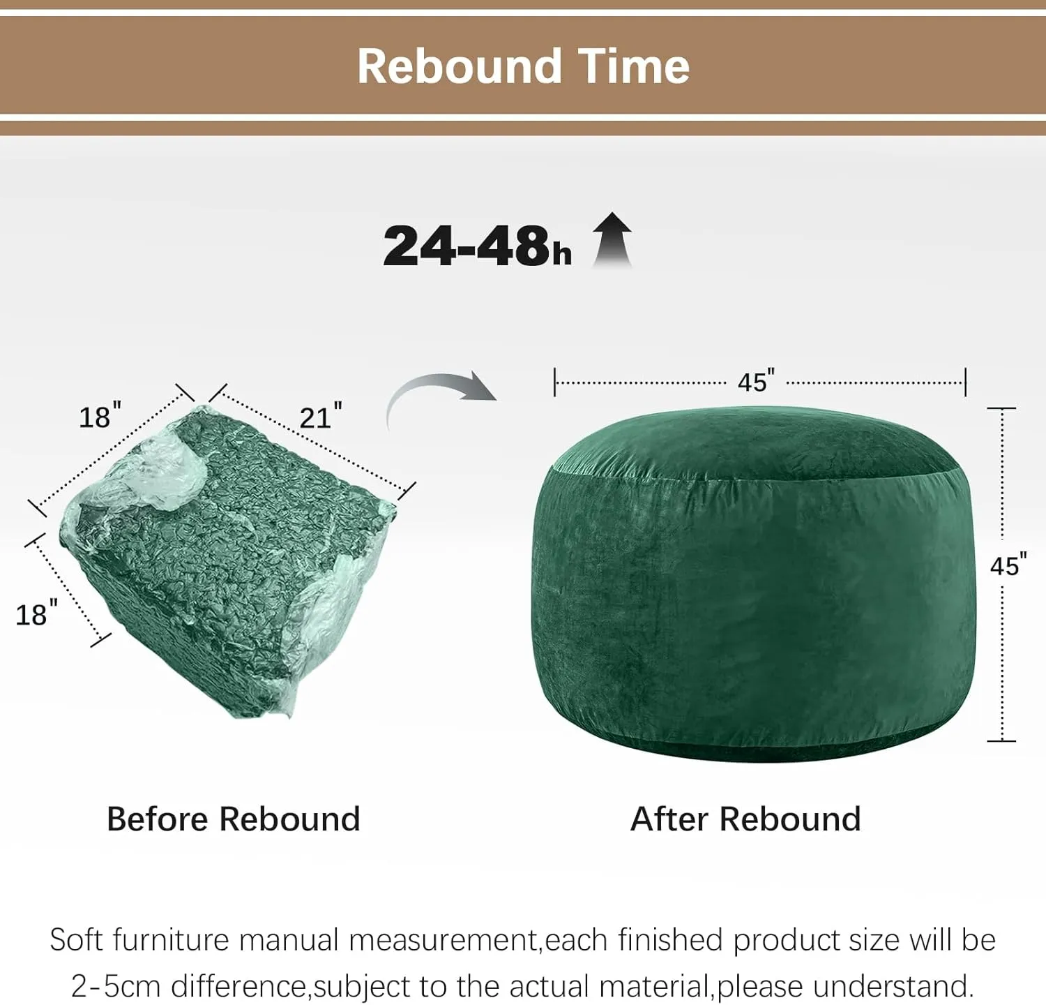 Bean Bag Chairs for Adults - Memory Foam Furniture BeanBag Chair - Kids/Teens Sofa with Soft Micro Fiber Cover - Round Fluffy Couch for Living Room Bedroom College Dorm - 4 ft, Green