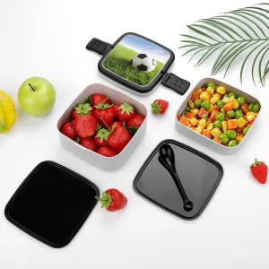 Bento Box Adult Lunch Box Stackable Lunch Containers with Utensil Set Leak Proof Lunch Bag Soccer Ball On Grassy Food Container Eco-Friendly Meal Prep Containers for Work Dining Out, style
