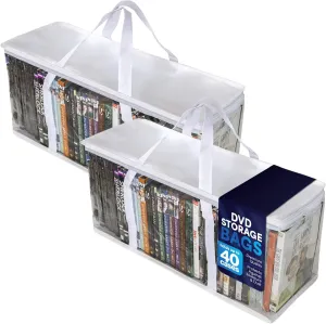 Besti Premium Quality Home DVD Storage Bags (2-Pack) Holds 80 Total Movies or Video Games, Blu-ray, | Convenient Travel Case for Media | Stackable, Easy to Carry (White)