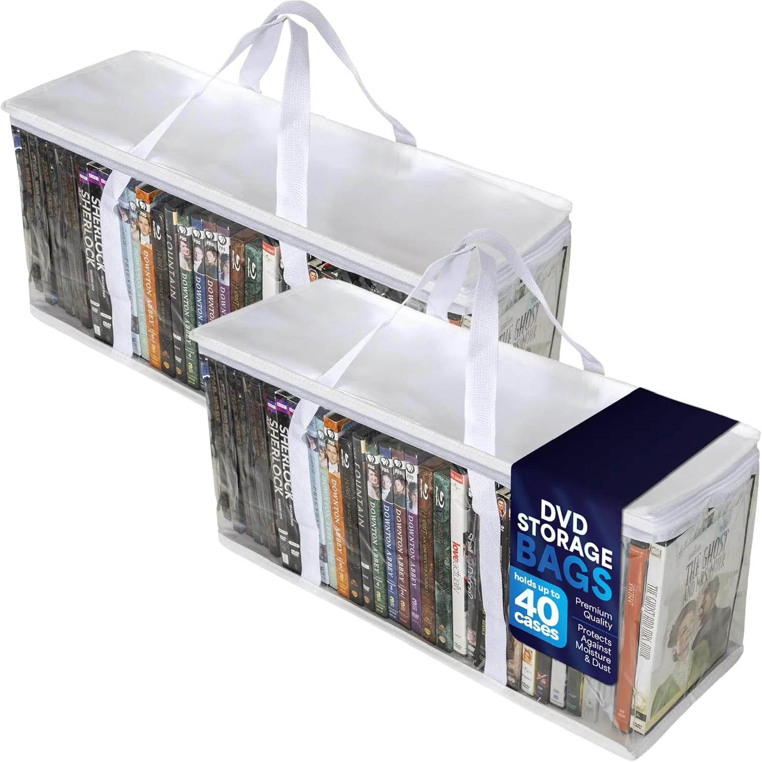 Besti Premium Quality Home DVD Storage Bags (2-Pack) Holds 80 Total Movies or Video Games, Blu-ray, | Convenient Travel Case for Media | Stackable, Easy to Carry (White)