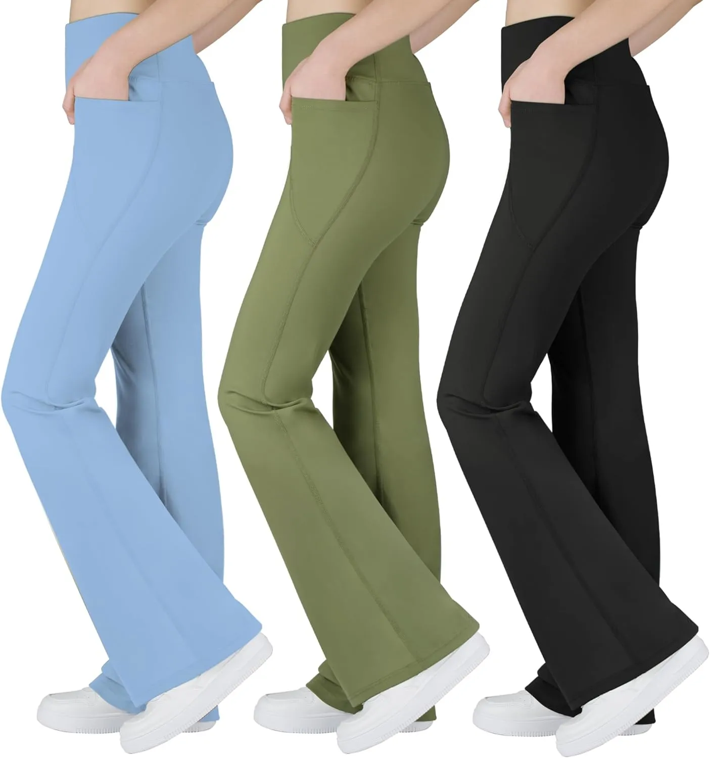 BIG ELEPHANT Girl's Flare Leggings with Pockets, Kids Bootcut Yoga Pants, High Waisted Bell Bottoms for Dance