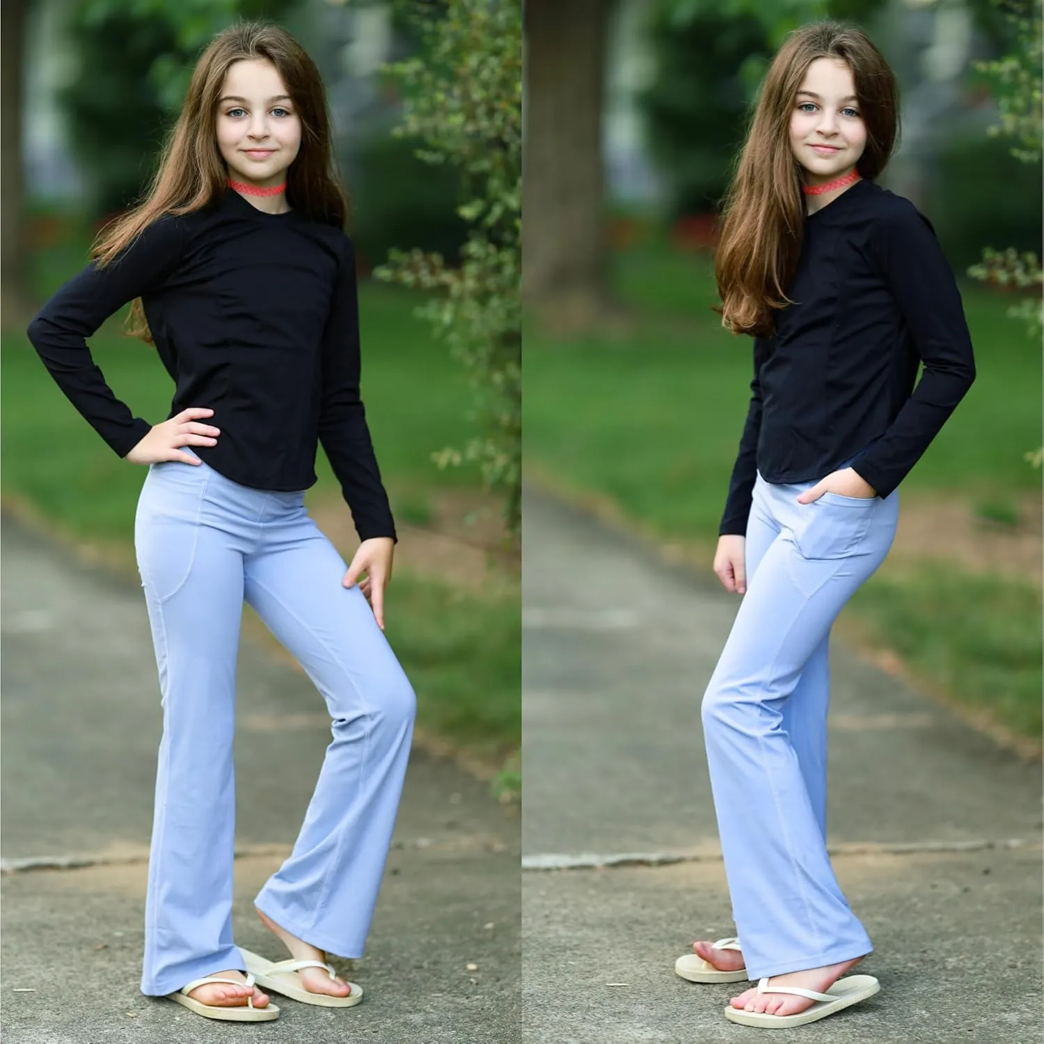 BIG ELEPHANT Girl's Flare Leggings with Pockets, Kids Bootcut Yoga Pants, High Waisted Bell Bottoms for Dance