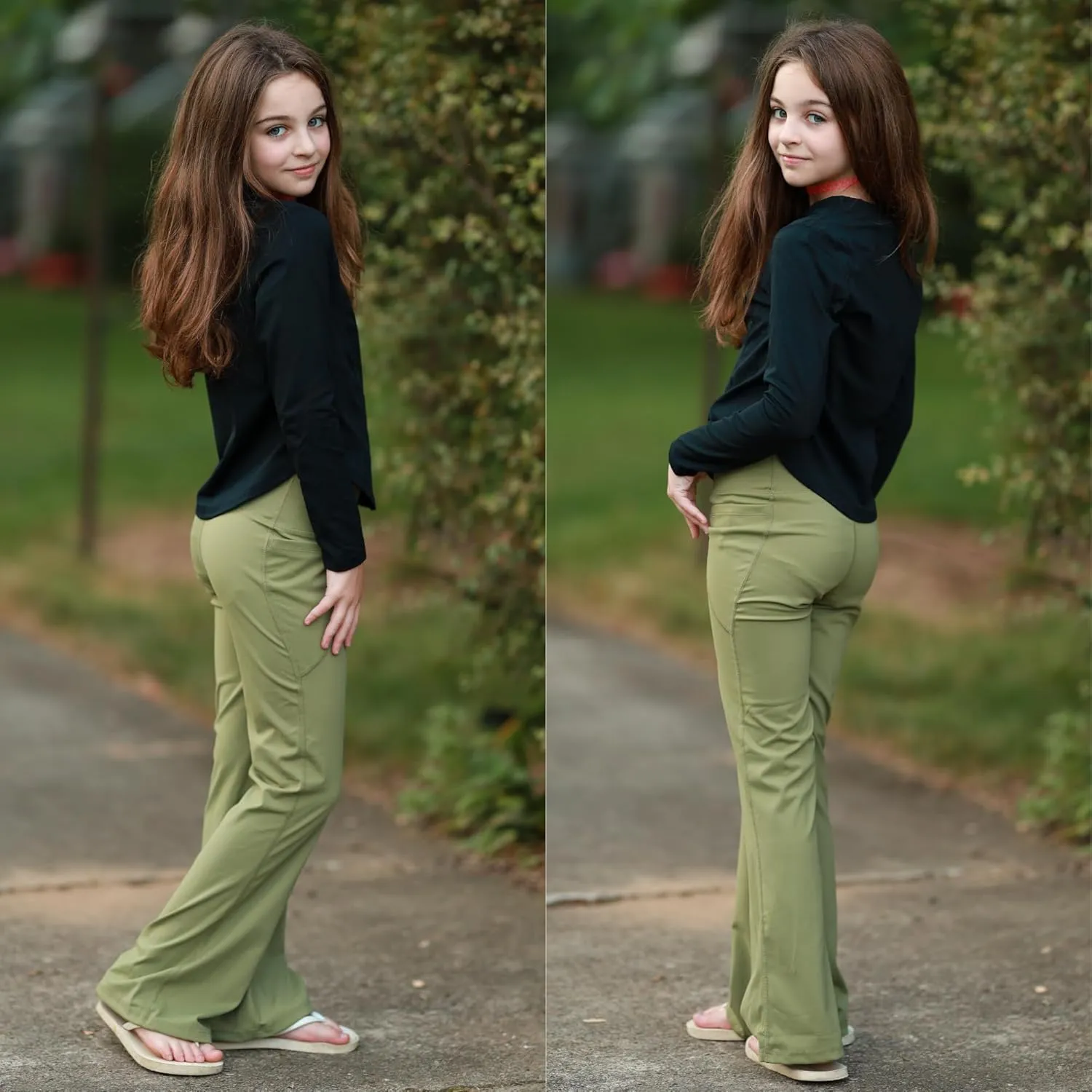 BIG ELEPHANT Girl's Flare Leggings with Pockets, Kids Bootcut Yoga Pants, High Waisted Bell Bottoms for Dance