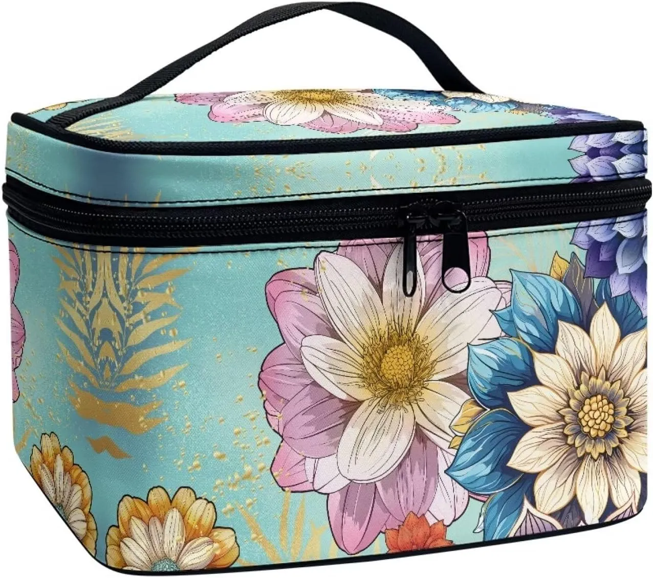 Big Floral Travel Makeup Bag with Brush Organizer Makeup Case Organizer Large Countertop Hanging Cosmetic Bags for Women Travel Accessories Valentine's Day Gifts for Women Girls