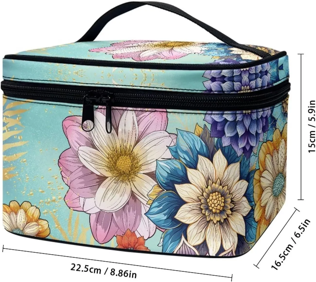Big Floral Travel Makeup Bag with Brush Organizer Makeup Case Organizer Large Countertop Hanging Cosmetic Bags for Women Travel Accessories Valentine's Day Gifts for Women Girls