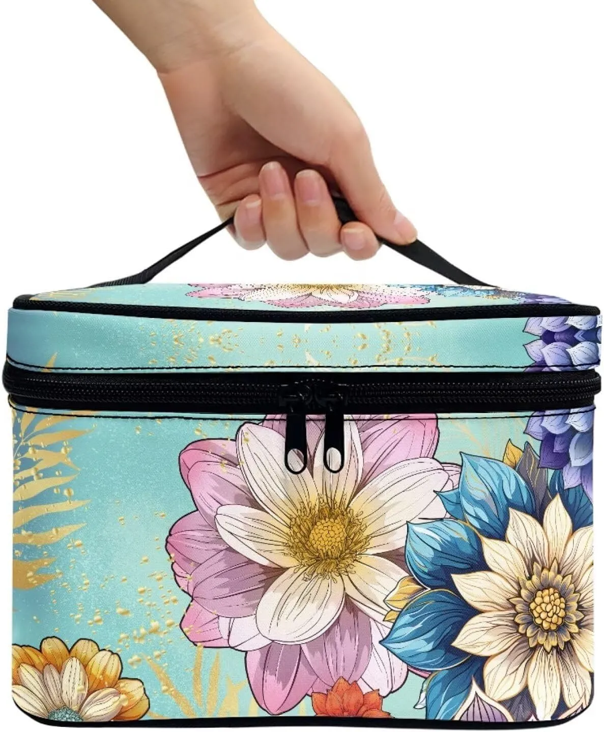Big Floral Travel Makeup Bag with Brush Organizer Makeup Case Organizer Large Countertop Hanging Cosmetic Bags for Women Travel Accessories Valentine's Day Gifts for Women Girls