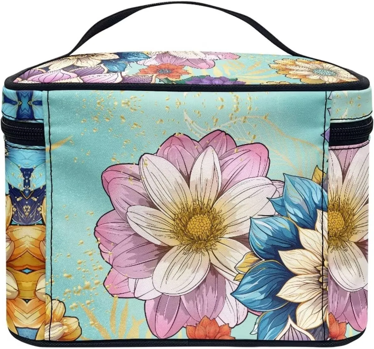 Big Floral Travel Makeup Bag with Brush Organizer Makeup Case Organizer Large Countertop Hanging Cosmetic Bags for Women Travel Accessories Valentine's Day Gifts for Women Girls