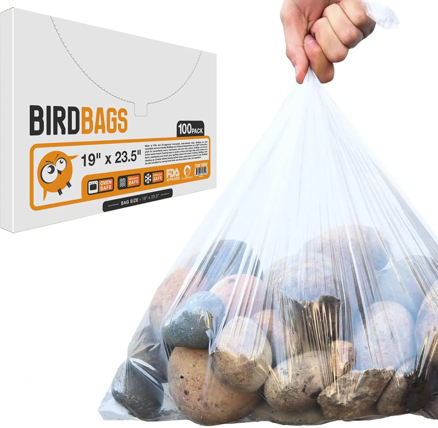 BirdBags Turkey Bags, 19” x 23.5” 25 Pack, Clear Plastic, Food Storage, Freezer, Oven, Groceries Bread