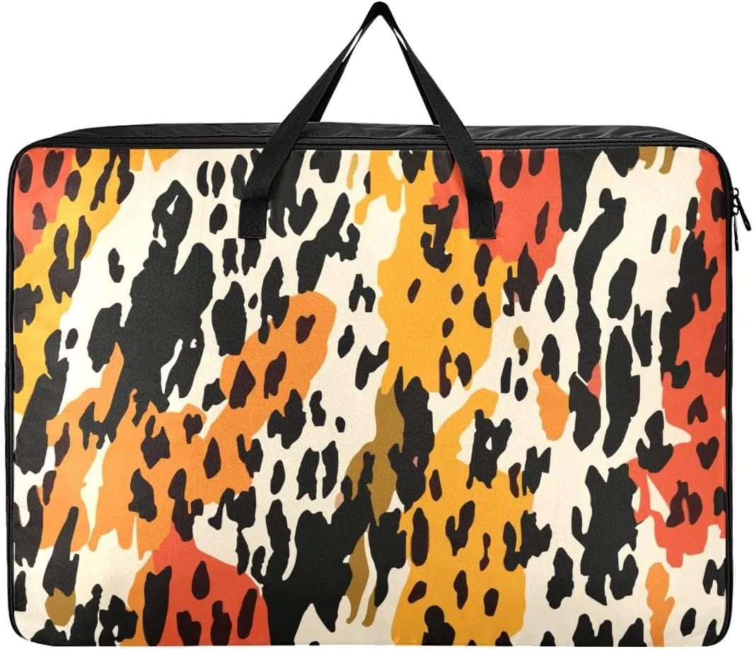Black and White Yellow Tiger Fur Storage Bags, 27.5x19.7x11 In, Collapsible Moving Bags Zippered Storage Bag for Closet Comforter, Pillow, Quilt