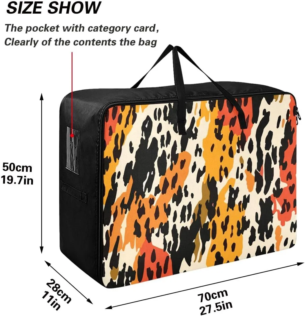 Black and White Yellow Tiger Fur Storage Bags, 27.5x19.7x11 In, Collapsible Moving Bags Zippered Storage Bag for Closet Comforter, Pillow, Quilt
