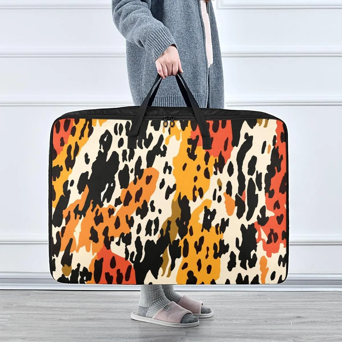 Black and White Yellow Tiger Fur Storage Bags, 27.5x19.7x11 In, Collapsible Moving Bags Zippered Storage Bag for Closet Comforter, Pillow, Quilt