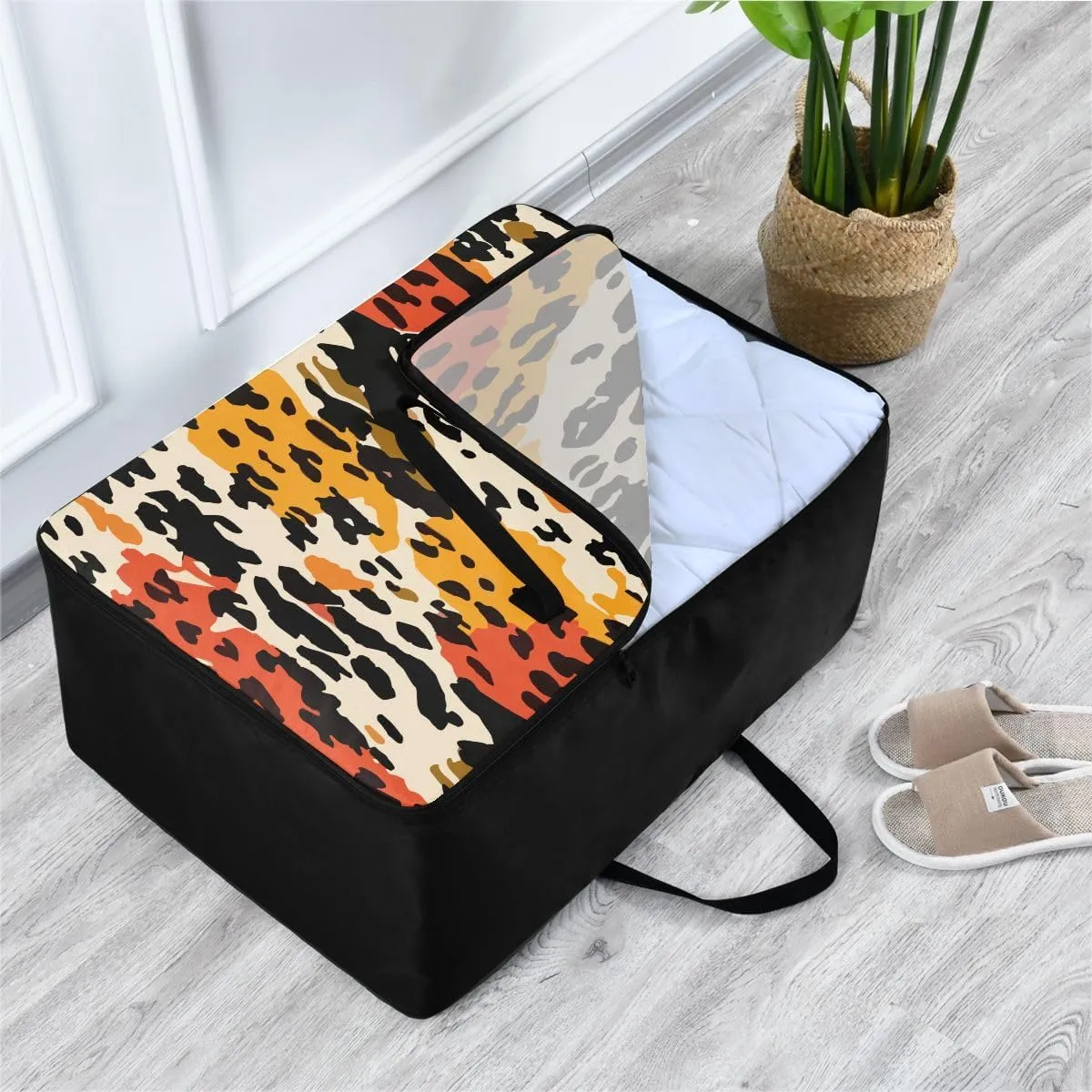Black and White Yellow Tiger Fur Storage Bags, 27.5x19.7x11 In, Collapsible Moving Bags Zippered Storage Bag for Closet Comforter, Pillow, Quilt