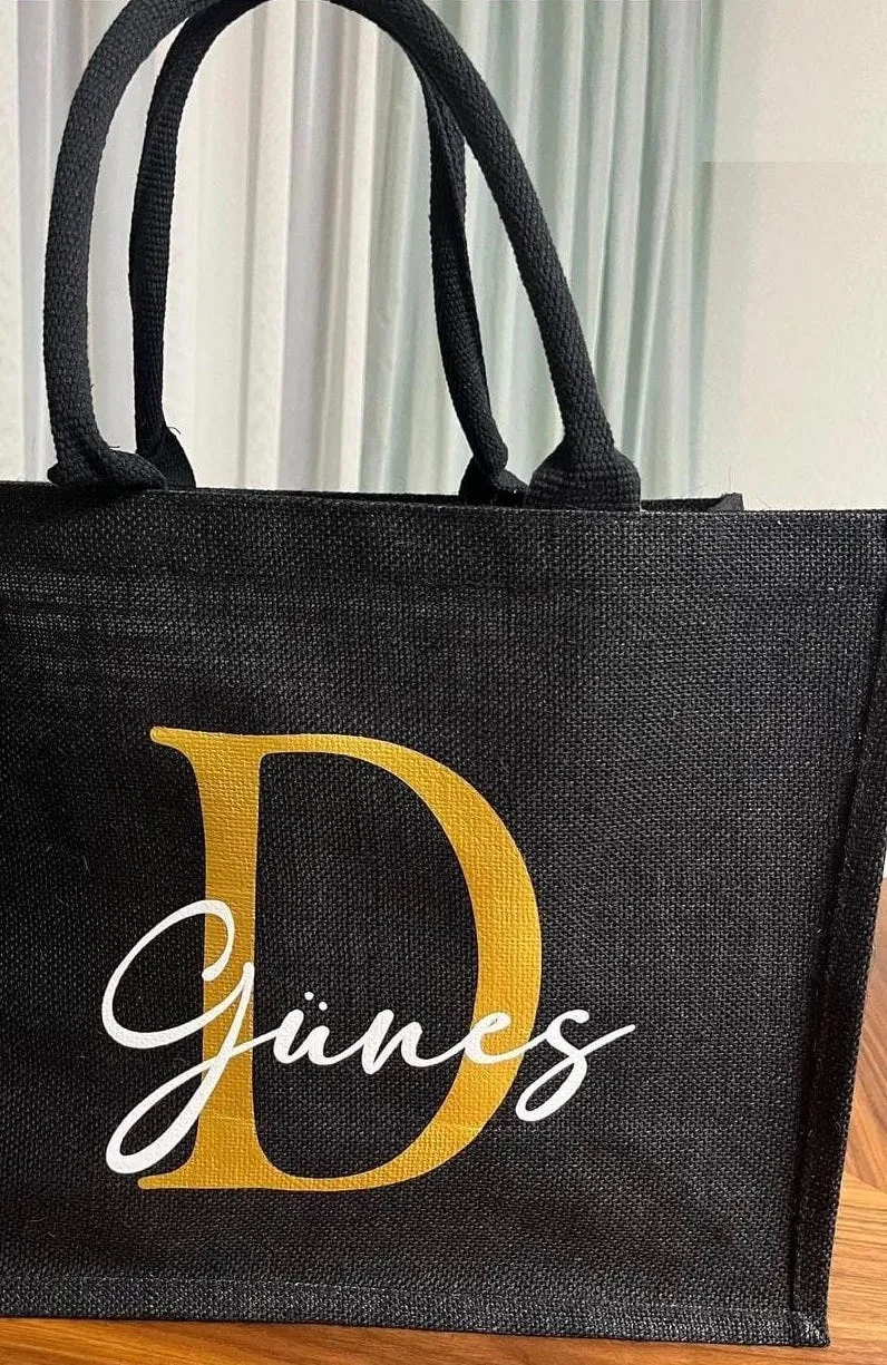 Black Burlap Bag For Moms