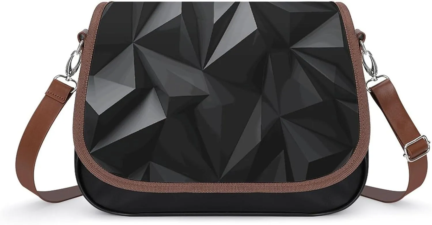 Black Geometric Shoulder Bags PU Leather Shoulder Handbag Large Capacity Crossbody Bag for Women