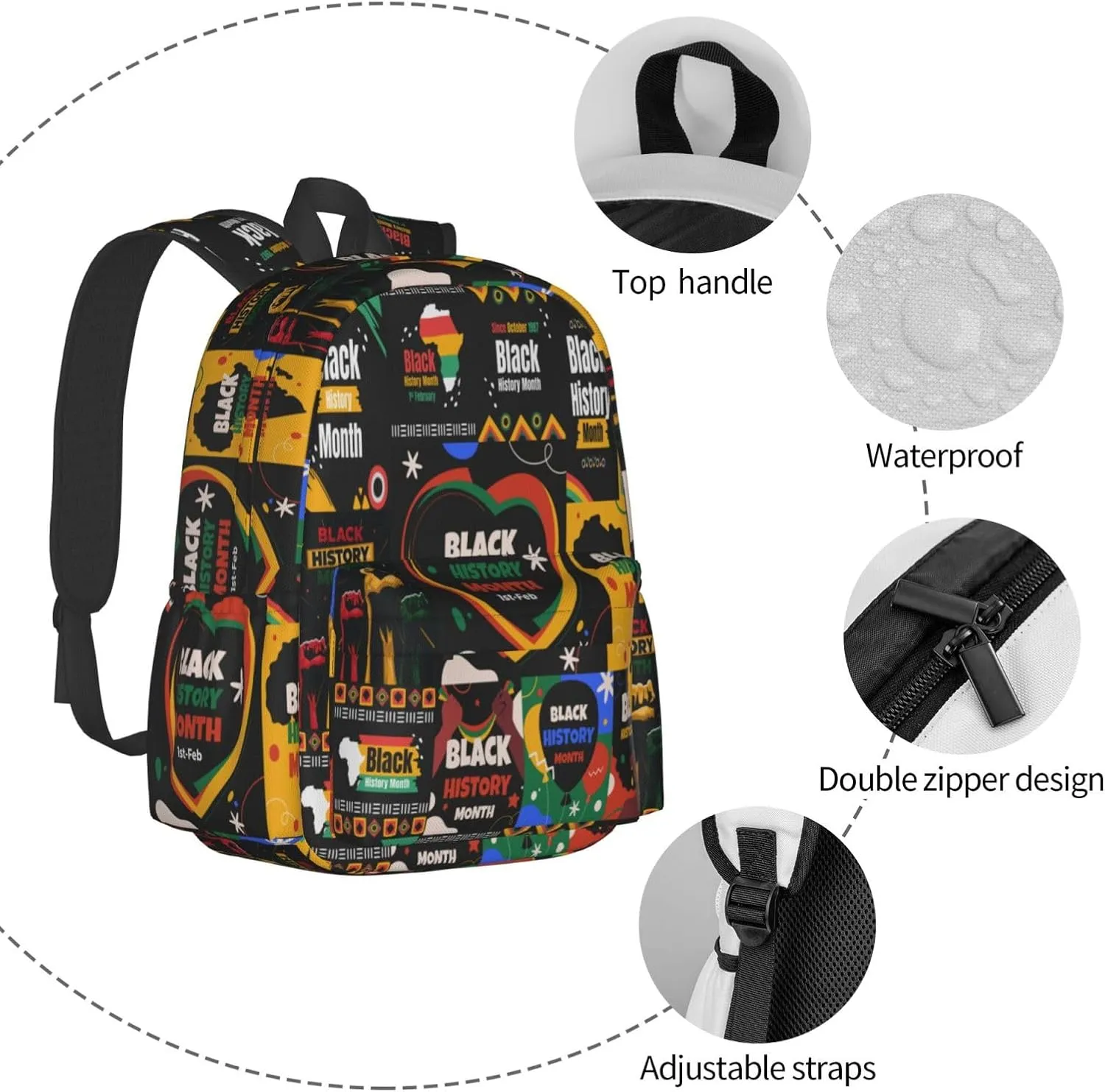 Black History Month Africa Map Backpack Casual Laptop Backpack Large Capacity Double Shoulder Bag Travel Daypack For Women Men