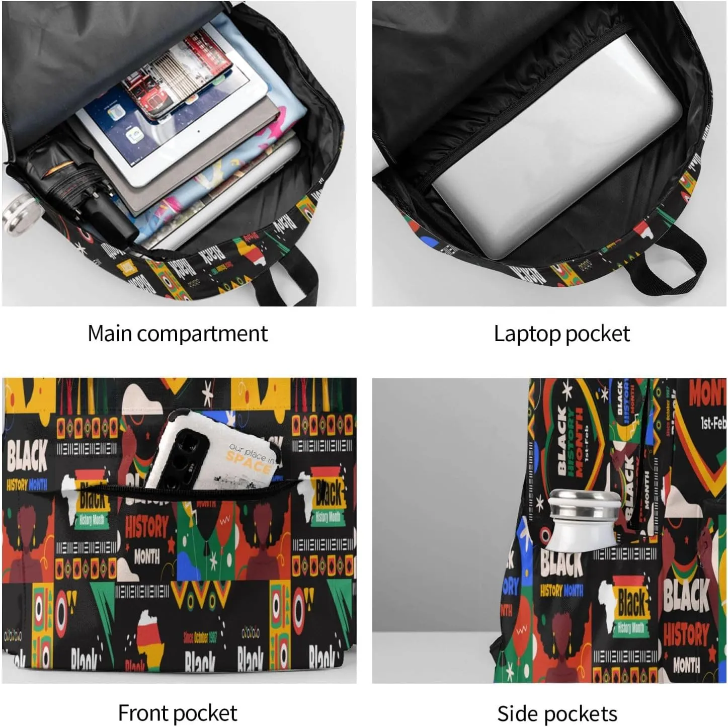 Black History Month Africa Map Backpack Casual Laptop Backpack Large Capacity Double Shoulder Bag Travel Daypack For Women Men