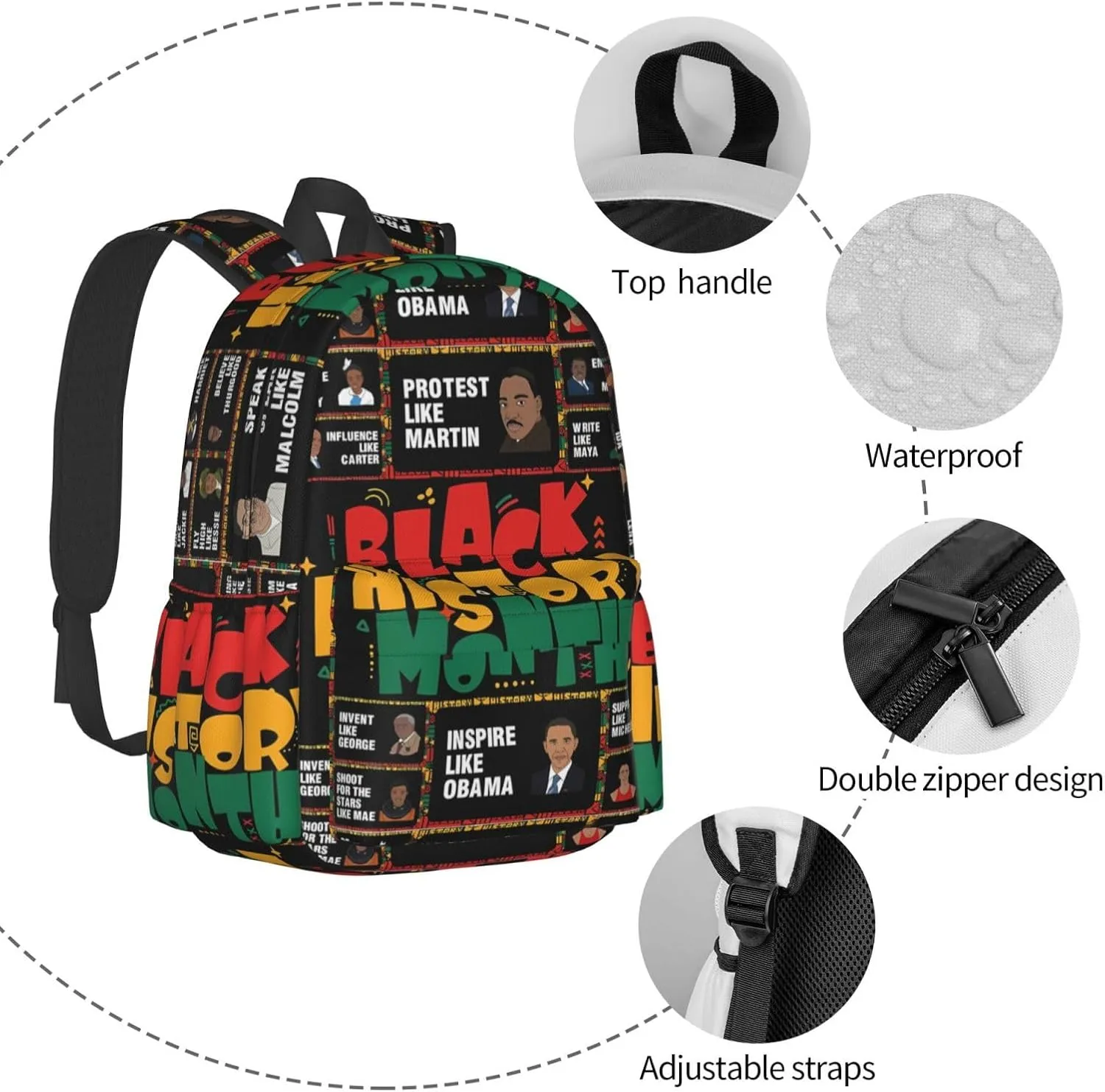 Black History Month African American Pride Celebrate Gifts Backpack Casual Laptop Backpack Large Capacity Double Shoulder Bag Travel Daypack For Women Men