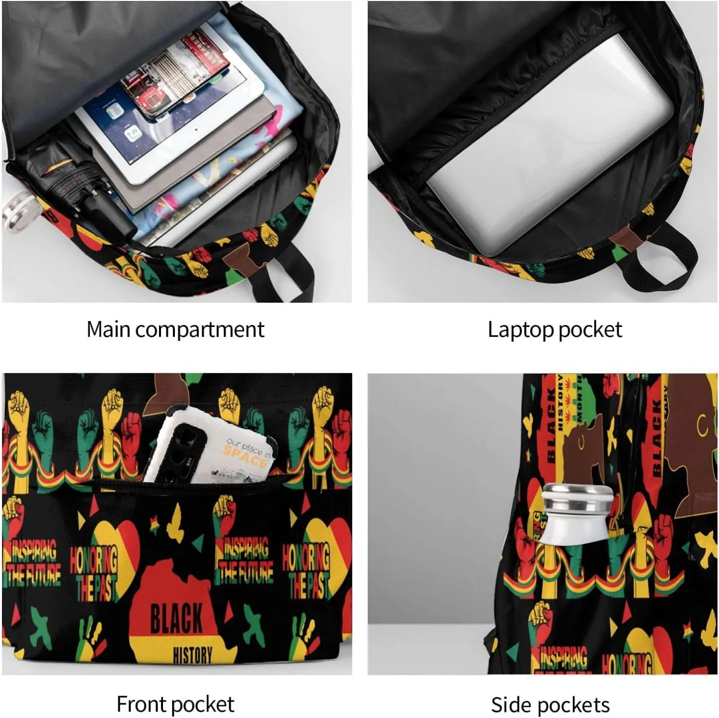 Black History Month Women Celebrate Gifts Backpack Casual Laptop Backpack Large Capacity Double Shoulder Bag Travel Daypack For Women Men