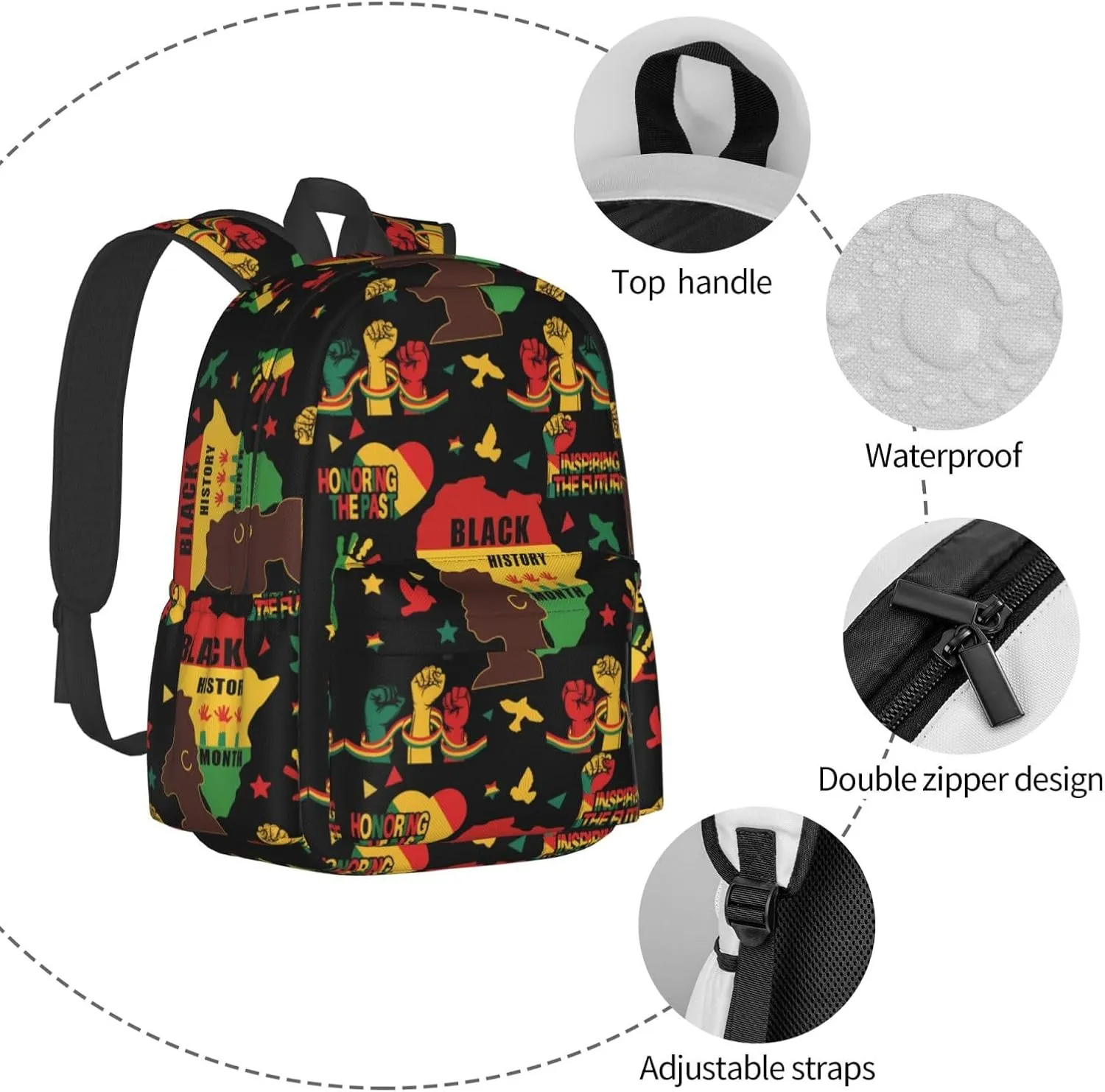 Black History Month Women Celebrate Gifts Backpack Casual Laptop Backpack Large Capacity Double Shoulder Bag Travel Daypack For Women Men