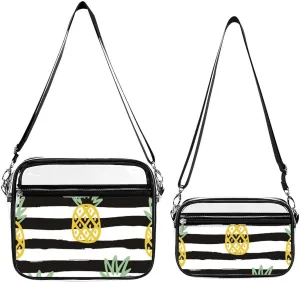 Black Stripes Cartoon Pineapple Transparent Cross Bag Two-piece Set, Fashionable Transparent Bag