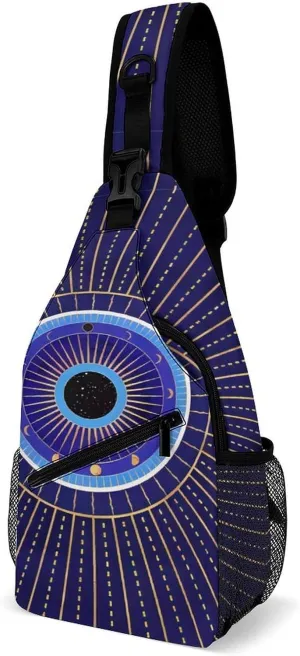 Blue Evil Eye Mandala Moon Phases Sling Bags Men And Women Shoulder Backpack Chest Bag Cross Body Chest Sling Backpack.