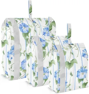 Blue Flowers Leaves Strip 3 Set Packing Travel Bags Reusable Plastic Bags For Clothes Ziplock Bag Room Organization And Storage