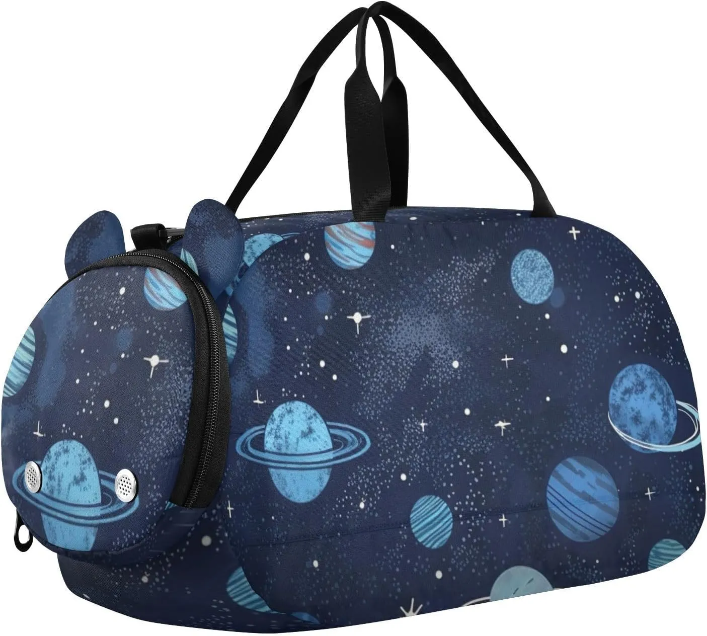Blue Space Theme Duffle Bag for Girl, Sports Duffle Gym Bags with Shoe Compartment, Personalized Overnight Bag Travel Weekender for Kids