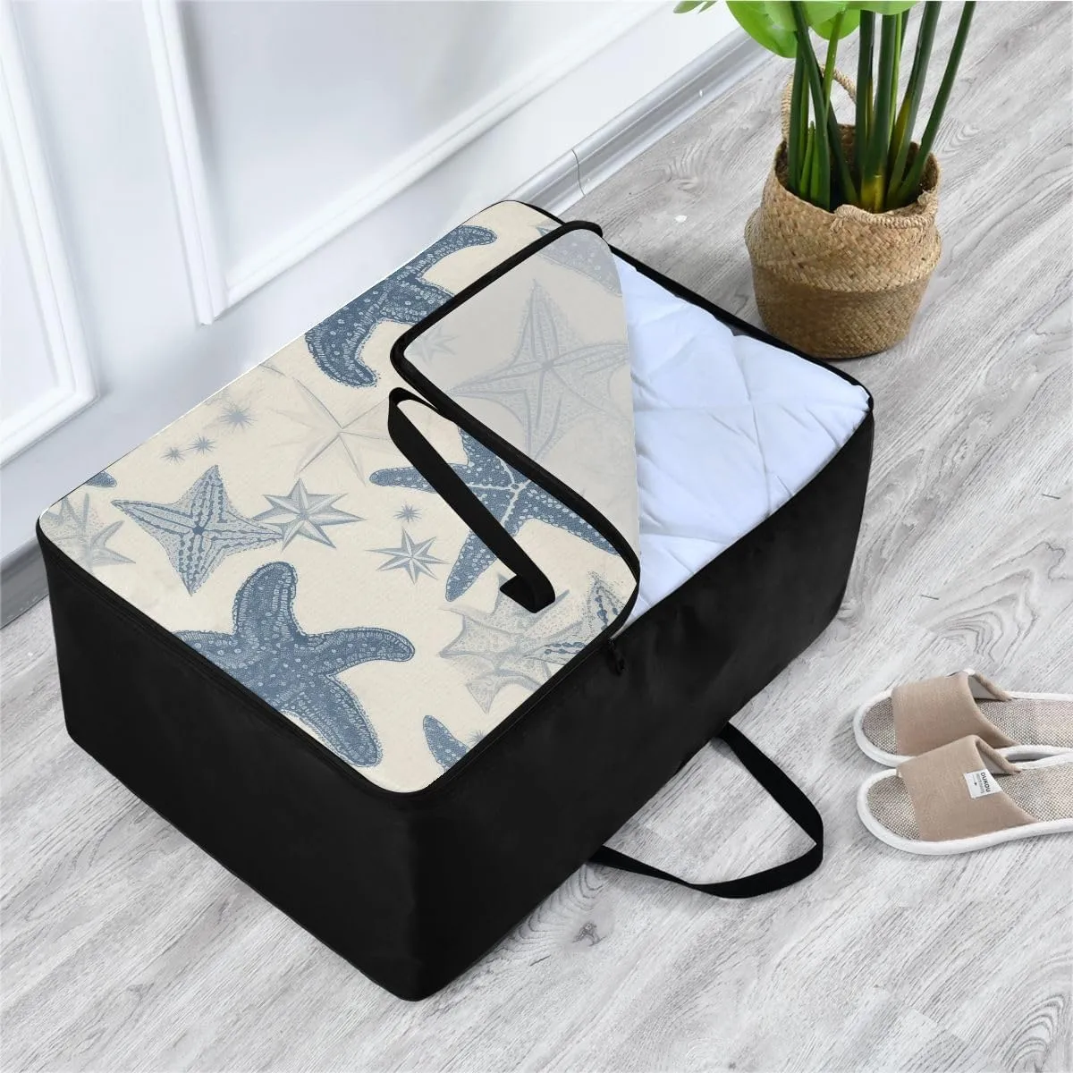 Blue Starfish Storage Bags, 27.5x19.7x11 In, Collapsible Moving Bags Zippered Storage Bags for Moving Essential
