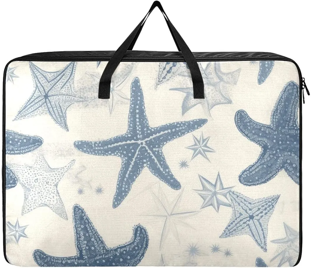 Blue Starfish Storage Bags, 27.5x19.7x11 In, Collapsible Moving Bags Zippered Storage Bags for Moving Essential