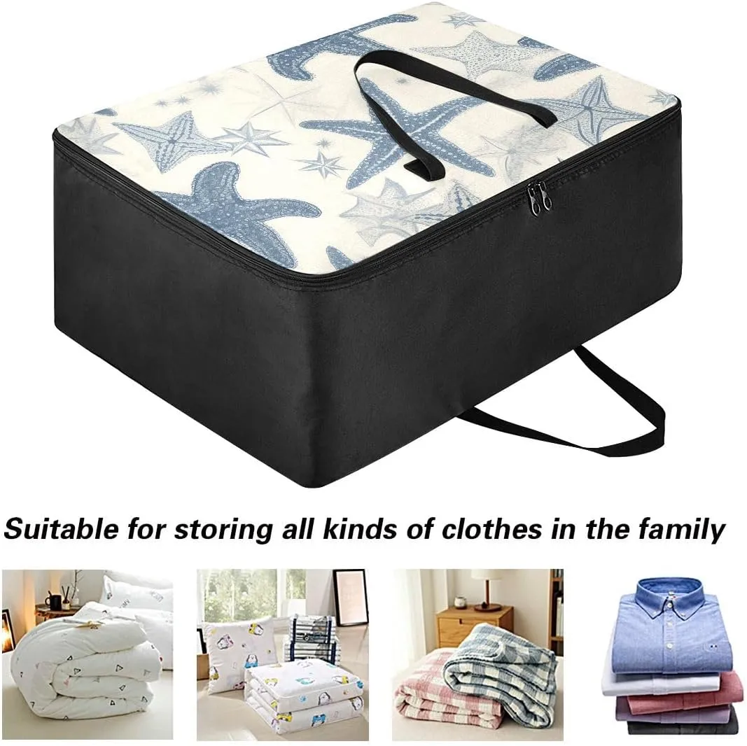 Blue Starfish Storage Bags, 27.5x19.7x11 In, Collapsible Moving Bags Zippered Storage Bags for Moving Essential