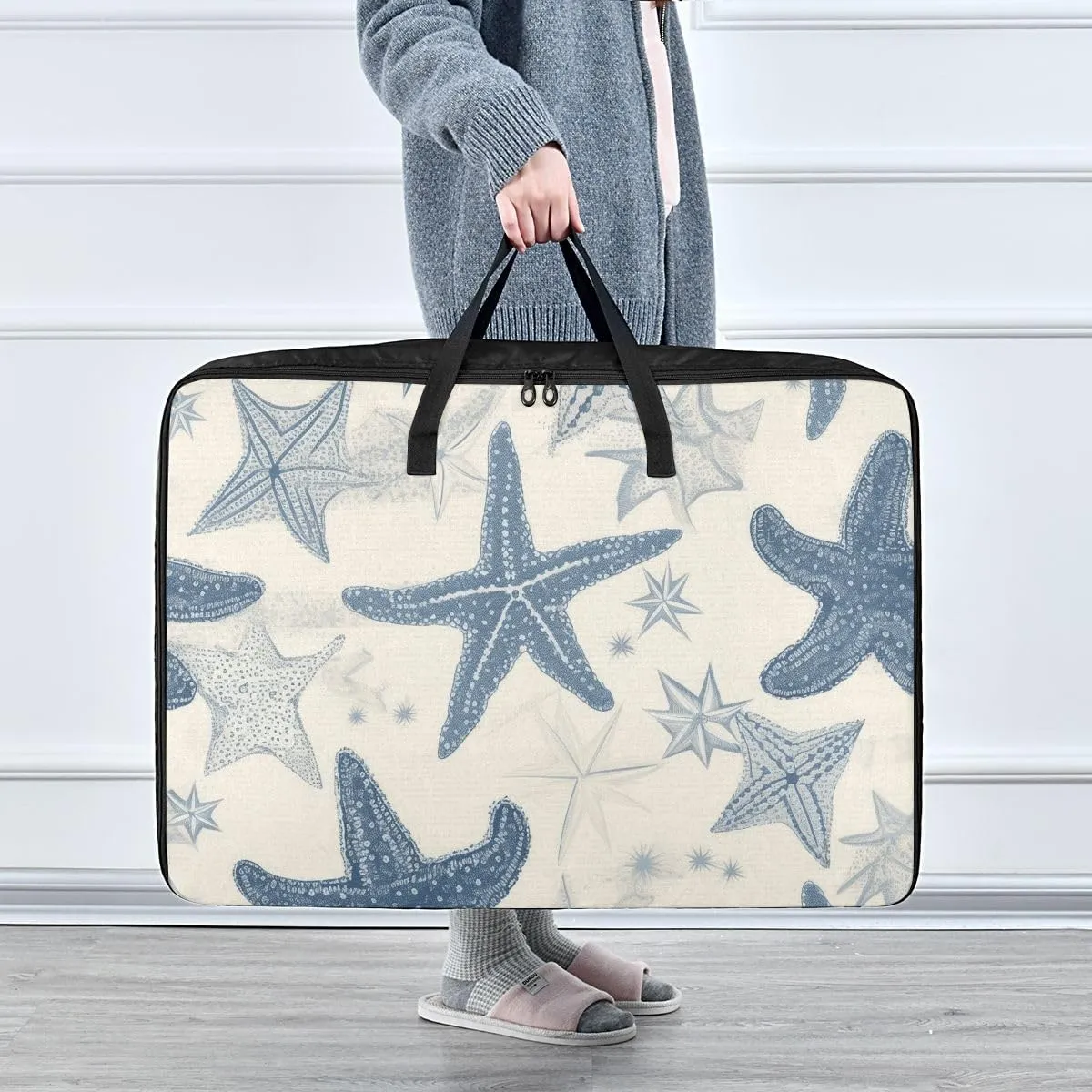 Blue Starfish Storage Bags, 27.5x19.7x11 In, Collapsible Moving Bags Zippered Storage Bags for Moving Essential