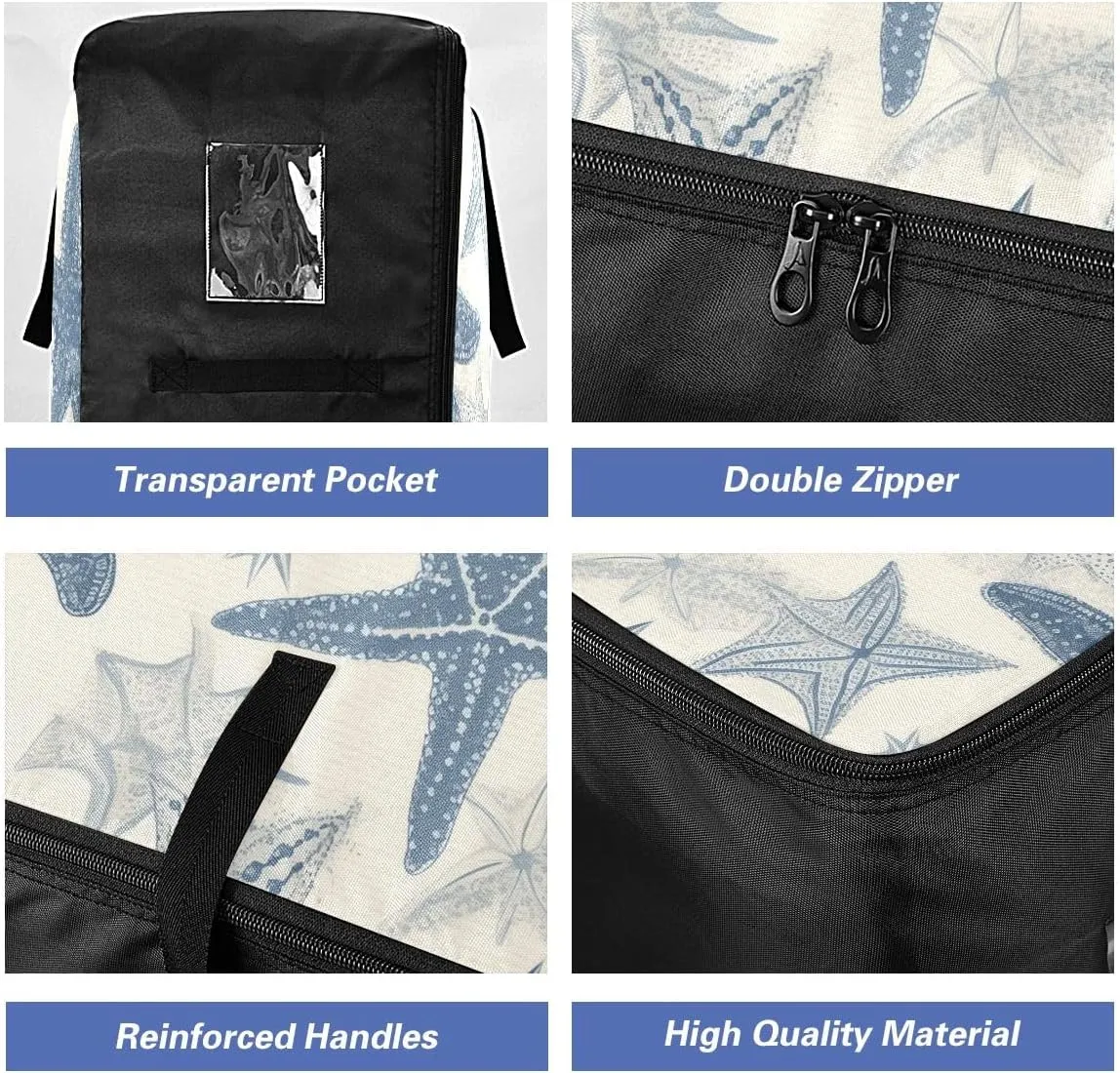 Blue Starfish Storage Bags, 27.5x19.7x11 In, Collapsible Moving Bags Zippered Storage Bags for Moving Essential