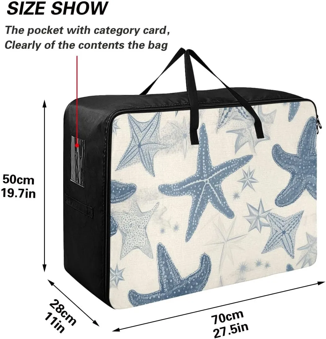 Blue Starfish Storage Bags, 27.5x19.7x11 In, Collapsible Moving Bags Zippered Storage Bags for Moving Essential