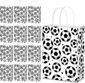 Blulu 24 Pack Soccer Gift Bags Soccer Party Favor Bags White Kraft Paper Soccer Bags for Treats Soccer Goodie Bag Favors for Sports Theme Party Decorations, Game Celebration