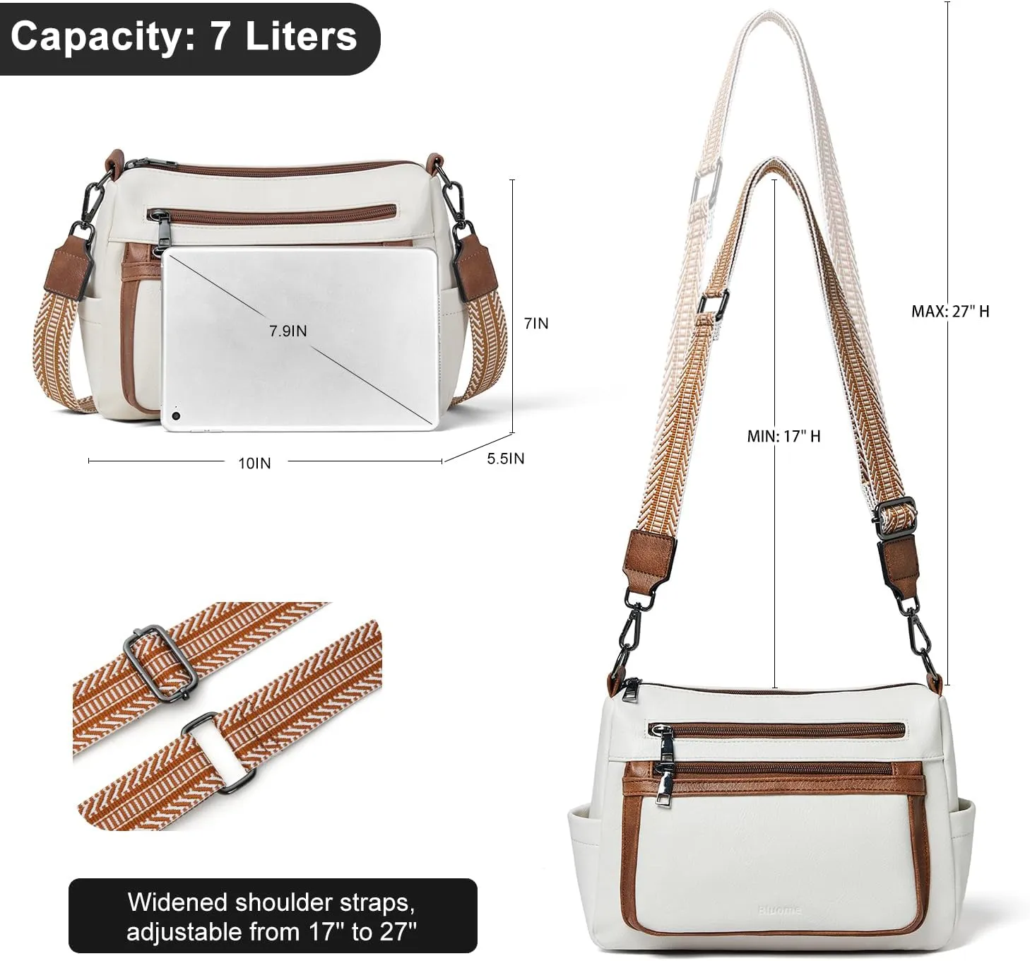 Bluome Crossbody Purses for Women, Vegan Leather Shoulder Bag Handbags Medium Hobo Bag with Guitar Strap