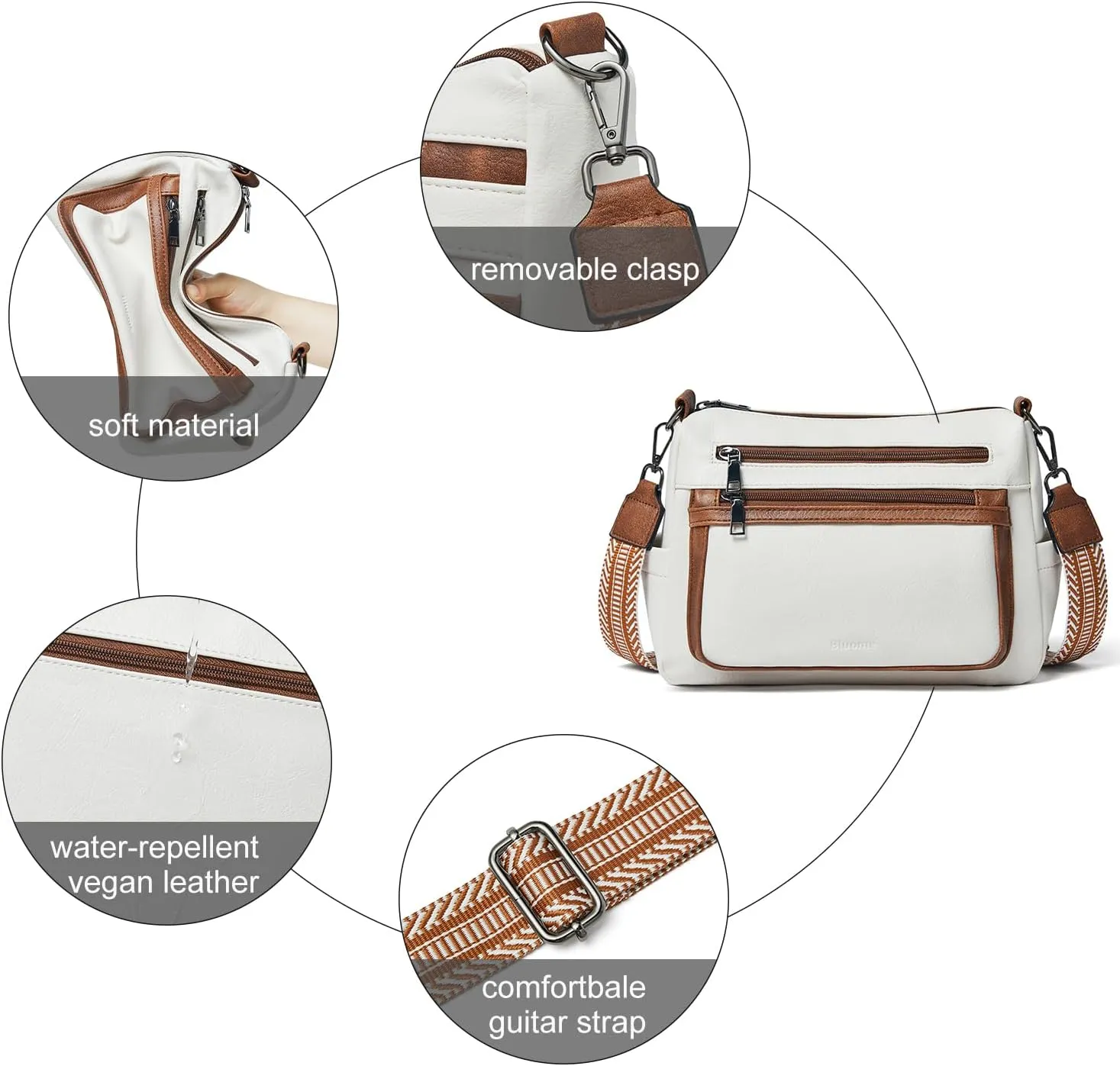 Bluome Crossbody Purses for Women, Vegan Leather Shoulder Bag Handbags Medium Hobo Bag with Guitar Strap