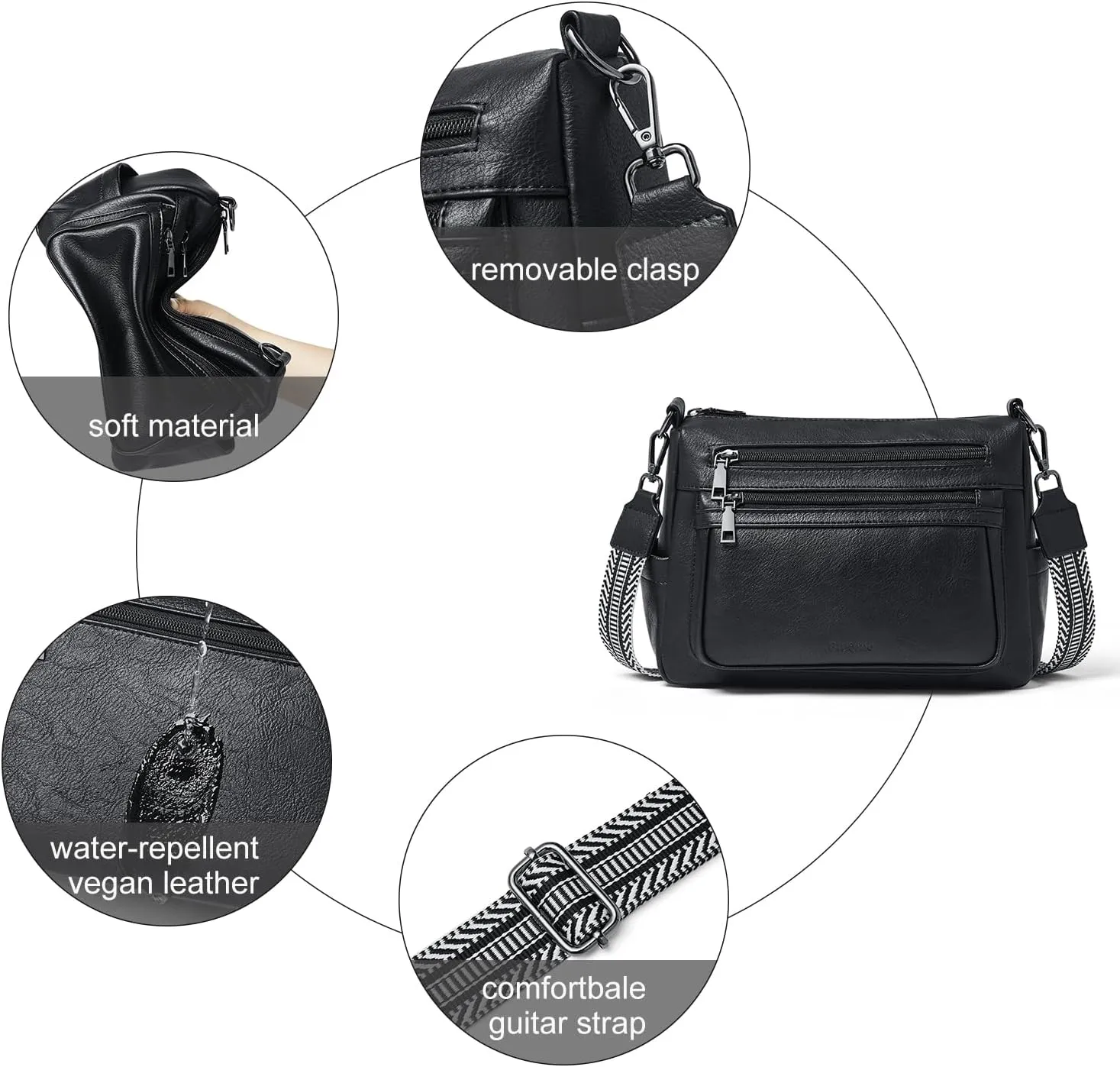 Bluome Crossbody Purses for Women, Vegan Leather Shoulder Bag Handbags Medium Hobo Bag with Guitar Strap