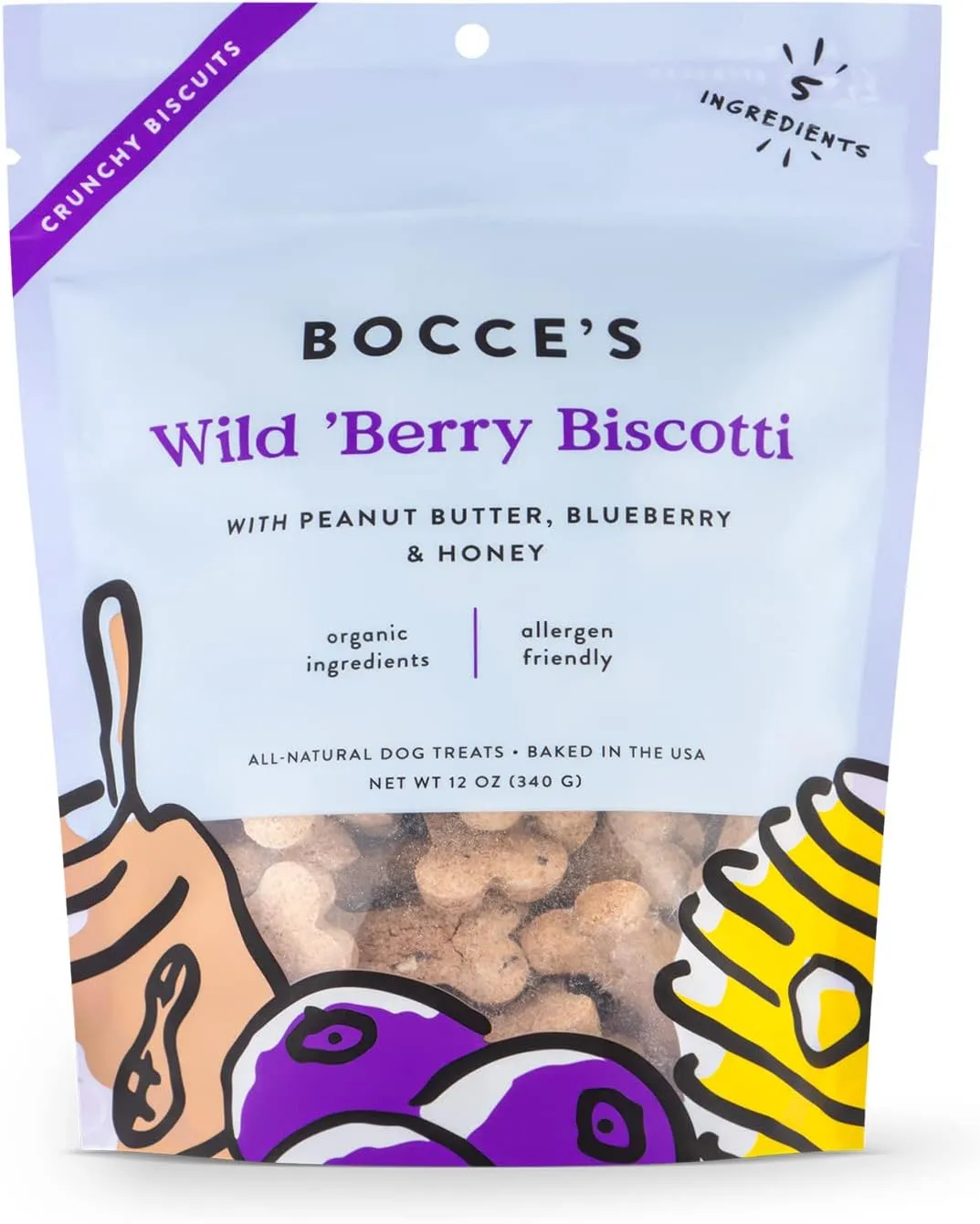 Bocce's Bakery All-Natural, Small Batch, Organic Dog Treats, Wild 'Berry Biscotti Biscuits, Wheat-Free, Limited-Ingredient, Made in The USA with 100% Recyclable Packaging, 12 oz Bag