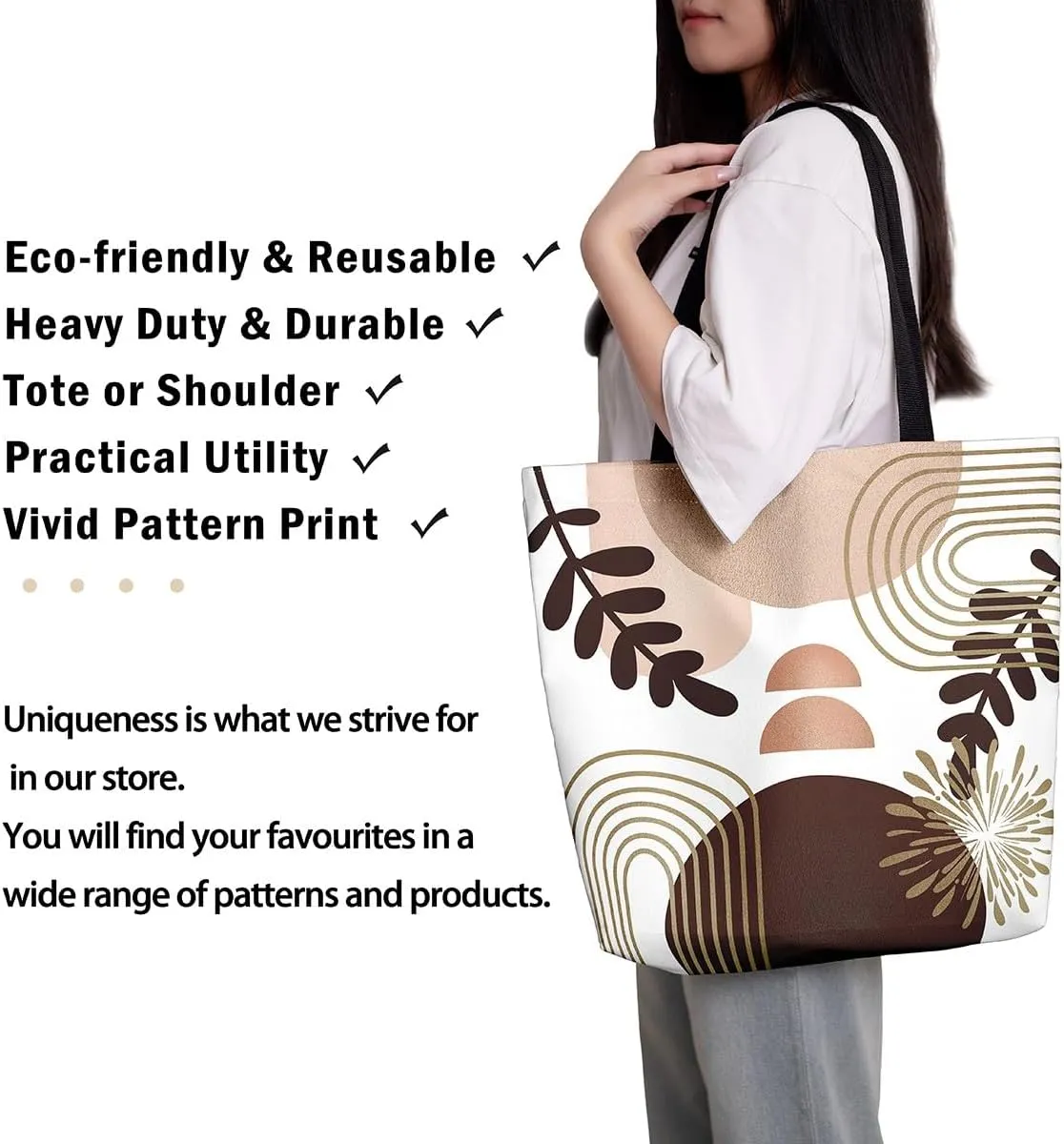 Boho Mid Century Canvas Tote Bag for Women,Abstract Geometric Handbag,Modern Minimalist Travel Shopping Bag