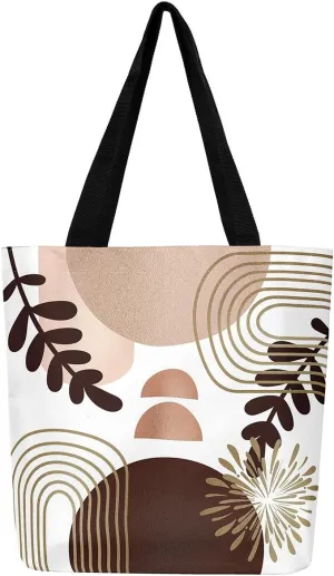 Boho Mid Century Canvas Tote Bag for Women,Abstract Geometric Handbag,Modern Minimalist Travel Shopping Bag
