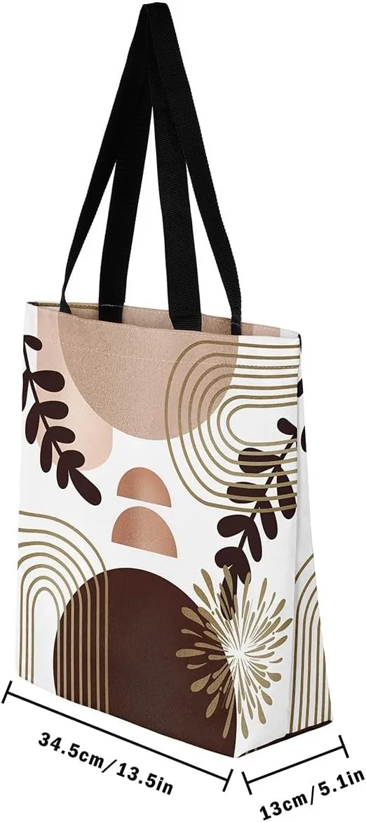 Boho Mid Century Canvas Tote Bag for Women,Abstract Geometric Handbag,Modern Minimalist Travel Shopping Bag