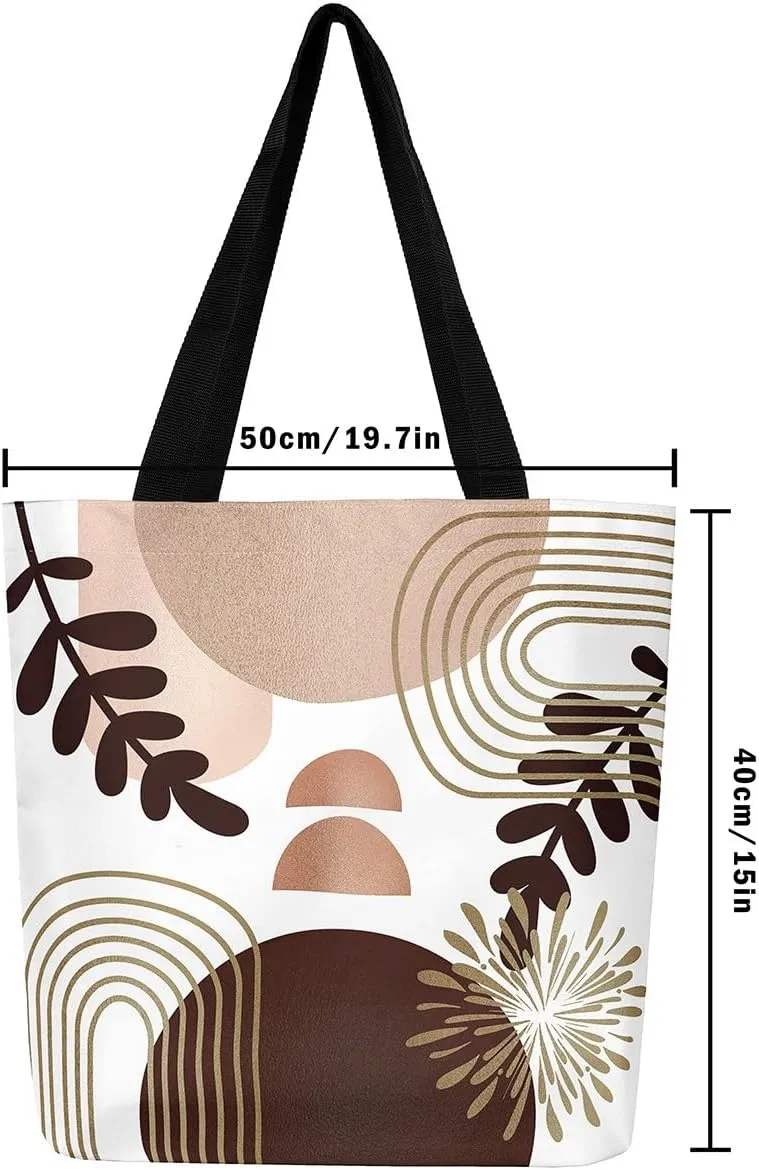 Boho Mid Century Canvas Tote Bag for Women,Abstract Geometric Handbag,Modern Minimalist Travel Shopping Bag